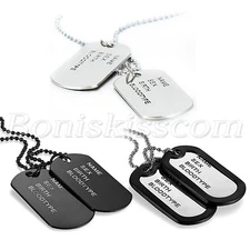 Men's Army Style 2pcs Dog Tags Address Engraved Pendant Necklace With Bead Chain