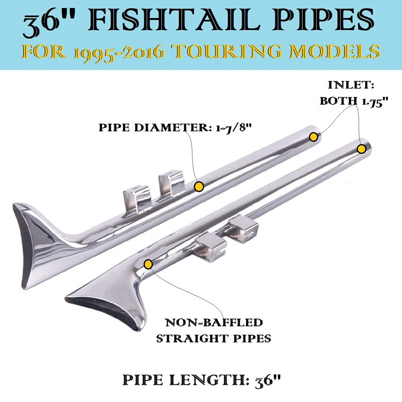 Chrome 36”Fishtail Slip On Exhaust Pipe for Harley Touring Road King 1995-2016 - Image 3 of 4