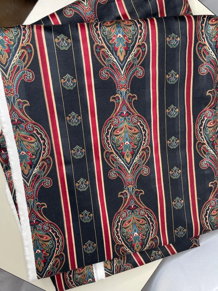 Vtg Four (4) YARDS Raymond Waites Navy  Mill Creek Fabric Paisley Striped - Image 4 of 4