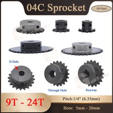 1/4" 6.35mm Pitch 04C Roller Chain Sprockets 9T-24T Sprocket Wheel Bore 5-20mm