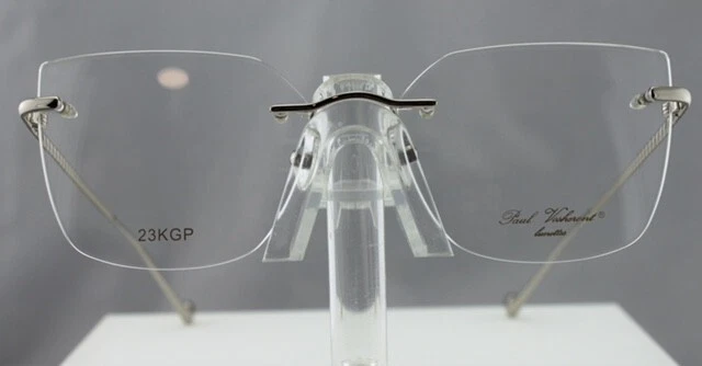 New Paul Vosheront PV 611 C2 Silver Rimless Metal Frame Clear Lens Eyeglasses