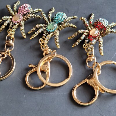 Spider 3D Shaped Keychain Crystal Bling Bling Rhinestone Keyring Handbag  Charm