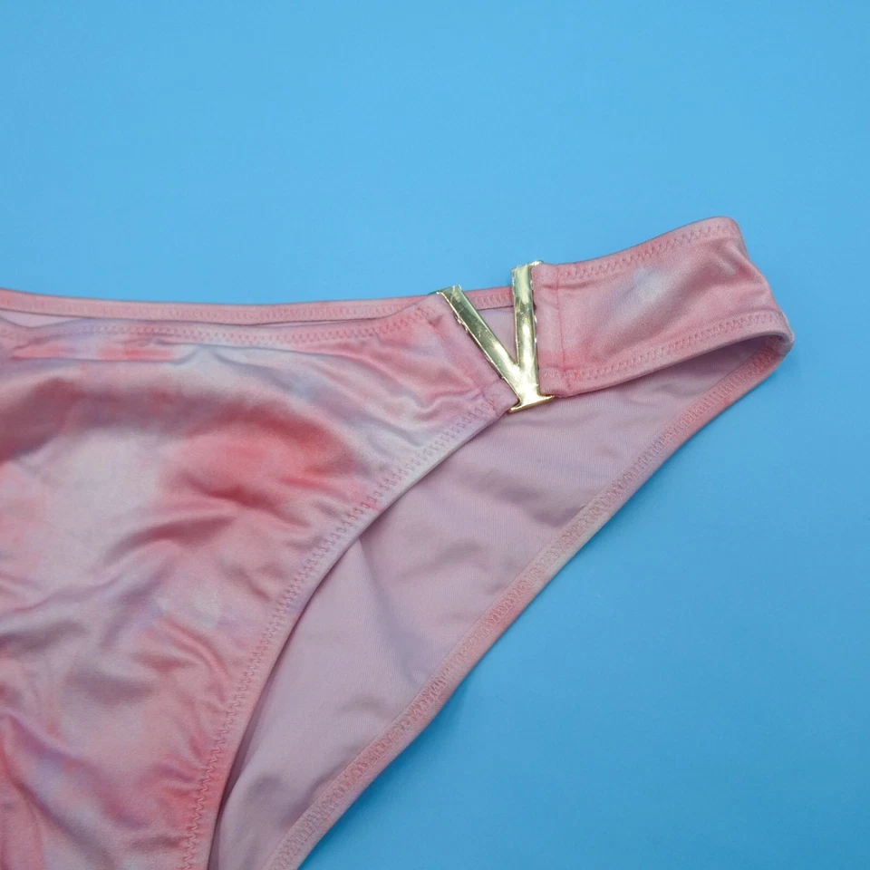 Victorias Secret Medium Pink Tie Dye Brazilian Bikini Bottom Metal Logo Swimwear - Image 4 of 4
