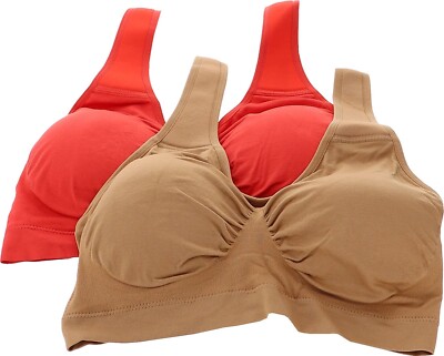 Rhonda Shear 2Pc Padded Seamless Leisure Bra Suntan Hot Coral 2X NWOT (800)