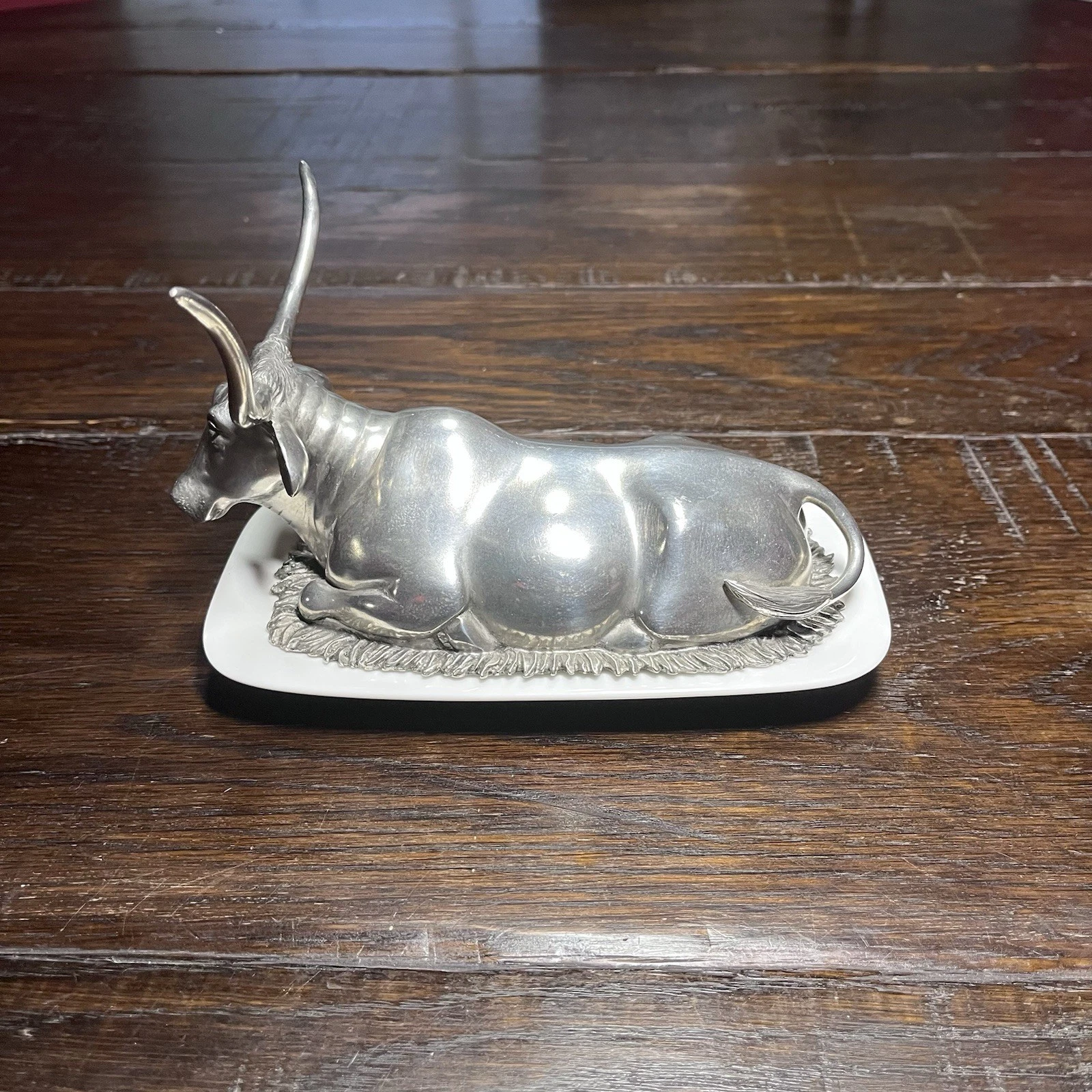 Vagabond House Longhorn Pewter Ceramic Butter Dish University of Texas $183 EUC