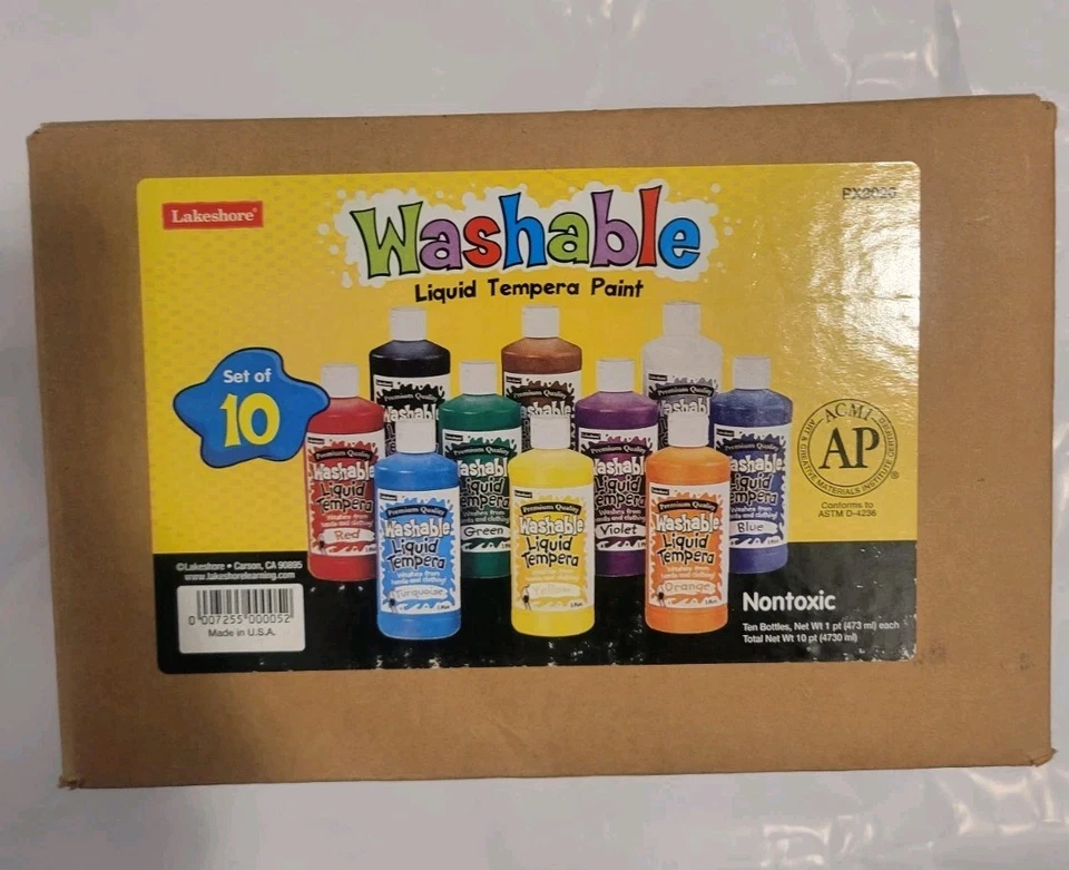 New Lakeshore Washable Tempera Paint Assorted Colors 8oz Each bottle Set of 10 - Image 4 of 4
