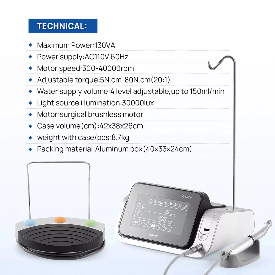 COXO Dental LED Implant Surgical Motor Touch System &20:1 Contra Angle Handpiece - Image 4 of 4