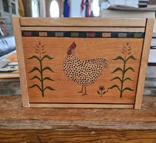 Vintage Kamenstein Farmhouse Folk Art Painted Chicken Recipe Card Trinket Box 