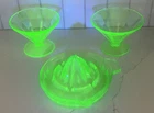 Vintage Pair Federal Uranium Vaseline Glass Ice Cream Dish Unbranded Juicer Read