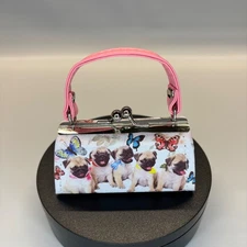 Mini Coin Purse TikTok Lipstick Kiss Clasp Pug Puppy Butterfly Print Small Bag