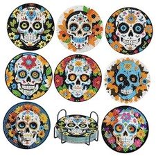 8 Pcs Diamond Art Coasters Kit for Adults - Skull  Skull Design