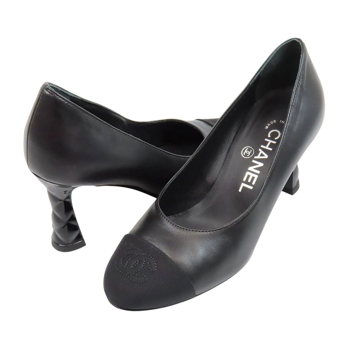 Chanel — CHANEL Matelassé heel COCO Mark leather pumps Women black 【A】