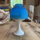 Vintage Westmoreland Fairy Lamp w White Milk Glass base and Blue Satin top as is