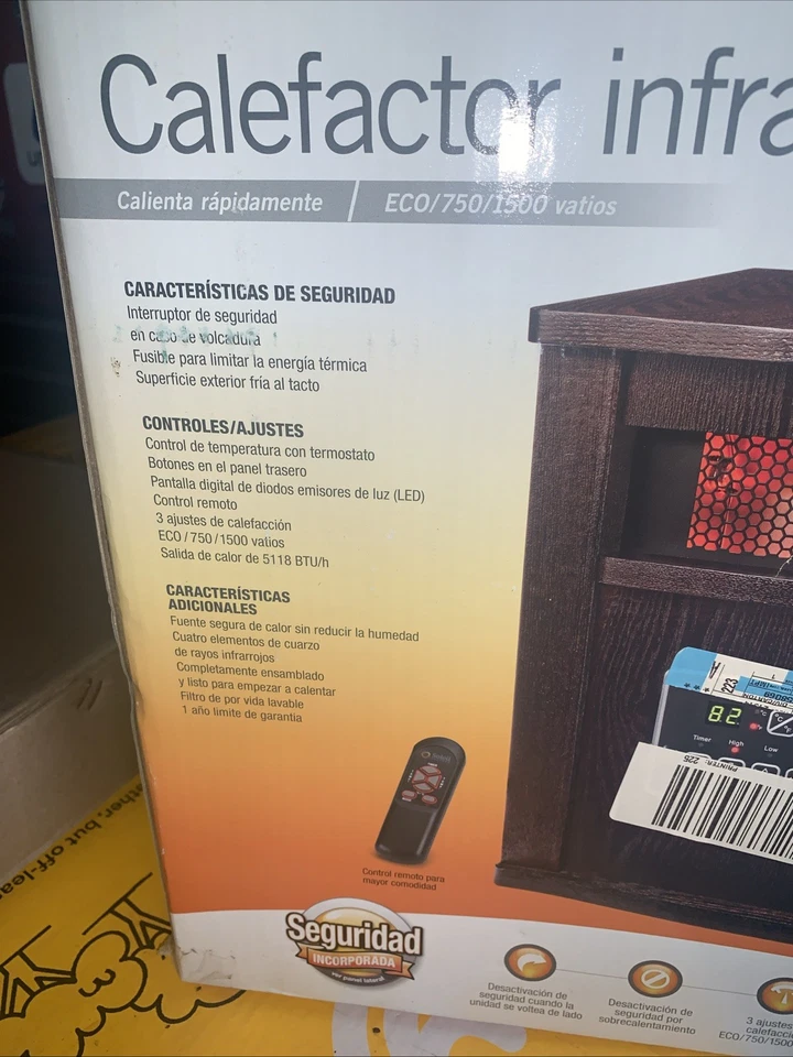 1500W Portable Electric Infrared Space Heater W/ Remote Indoor 6 Element Pick Up - Image 2 of 4