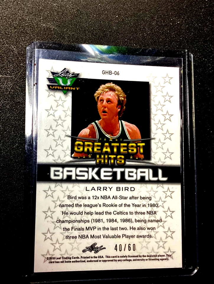 Larry Bird (#40/60) 2018 Leaf Valiant Refractor Green Basketball Celtics SP 1 - Image 4 of 4