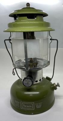 #ad VTG Sears Coleman Lantern Avocado Green 2 Mantel 72325 Frosted Globe 2 74 $229.00