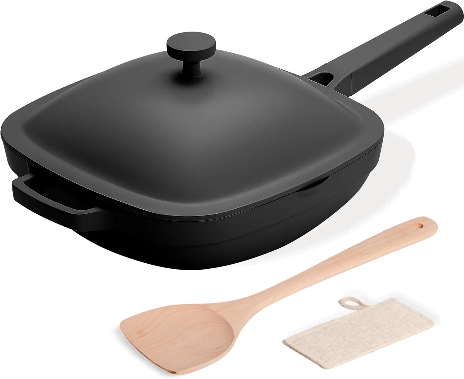 10.5" Non-Stick Ceramic Frying Pan with Lid & Wooden Spatula - Midnight Hearth