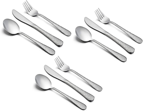 9 Piece Kids Silverware Set, Stainless Steel Hammered Design, Toddler Utensils - Picture 11 of 12