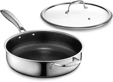 HexClad Hybrid Nonstick 3.3 Qt Deep Sauté Pan and Lid Dishwasher Oven-Safe