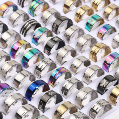 100pcs Women Men Stainless Steel Finger Ring Punk Rings Mixed Jewelry  Wholesale