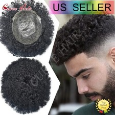 Hair Units for Black Men Afro Kinky Curly Mens Toupee Afro Wave Human Hair Piece