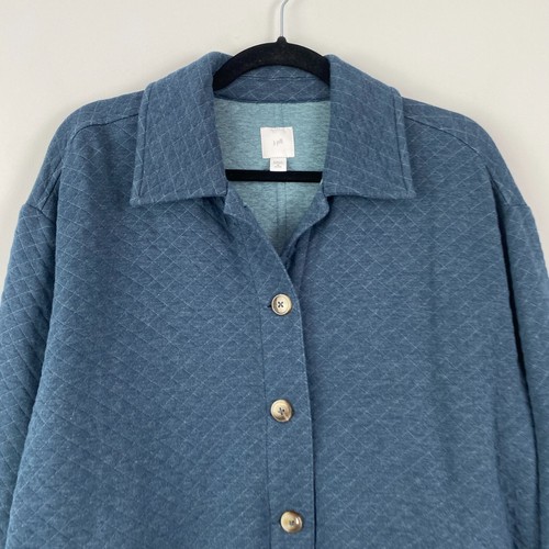 J. Jill Quilted Jacket Blue Size Petite Medium PM Shacket Pockets Cotton Blend - Picture 2 of 9