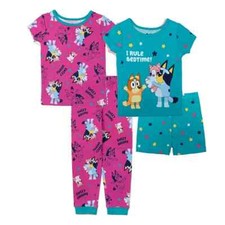 New Toddler Girl Bluey "Bedtime Rules" 4-Piece Tops  Bottoms Pajama Set 2 3 4 5