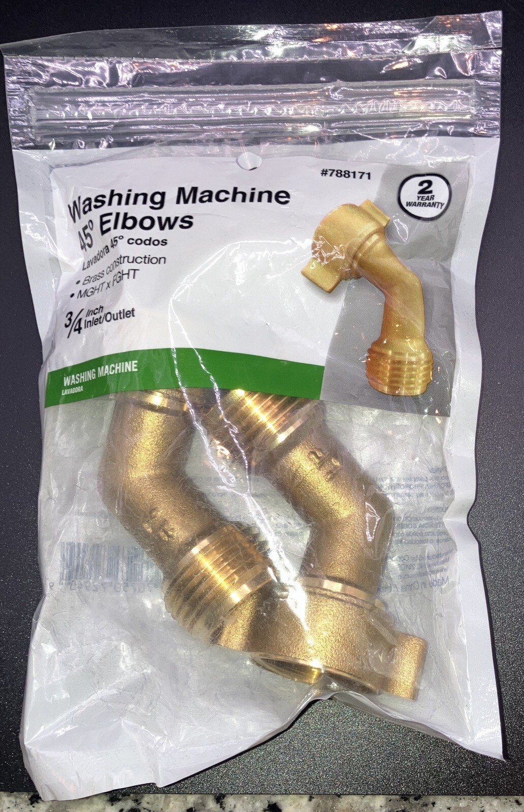 Washing Machine 45 Degree Elbows 3/4 Inch Brass Set Of 2, 788171 eBay
