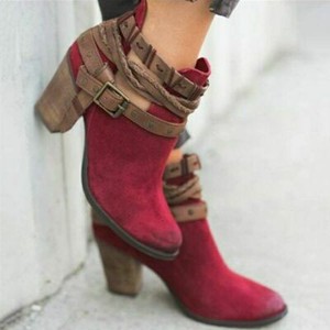 red ankle boots chunky heel