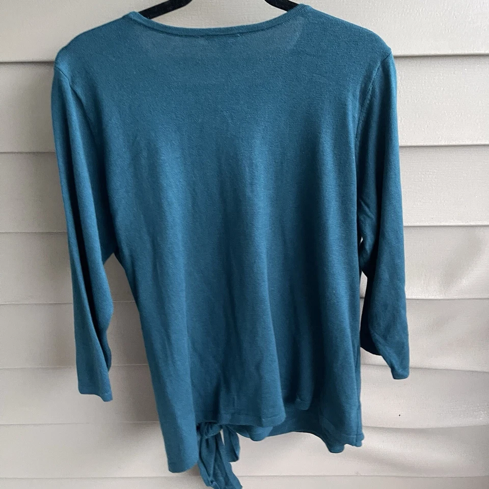 Top Jill para mujer XL P azul verdoso pajarita imitación envoltura camisa carrera madura elástica Foto 2 de 4