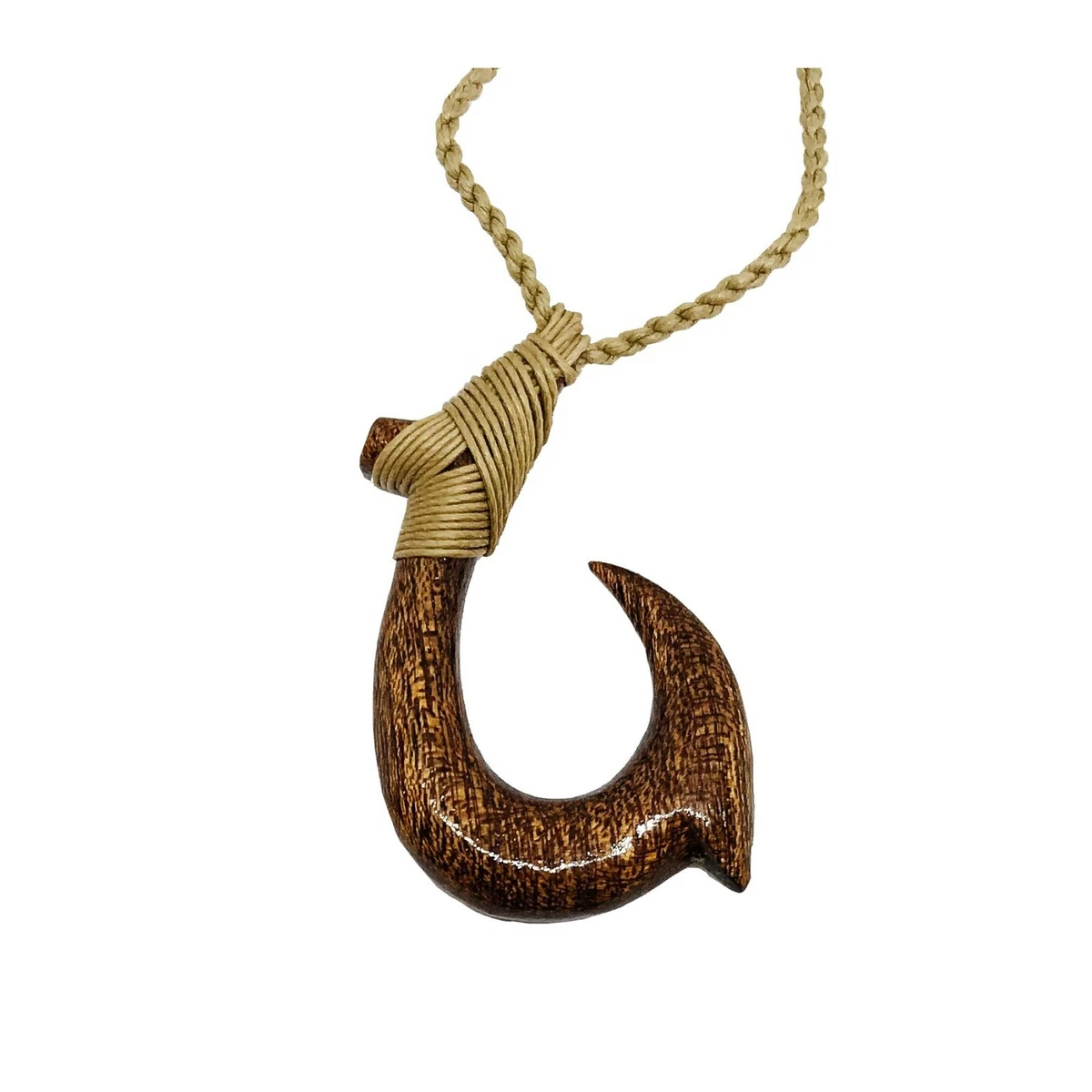 Hawaiian Jewelry Koa Wood Hand Carved Small Fish Hook Necklace