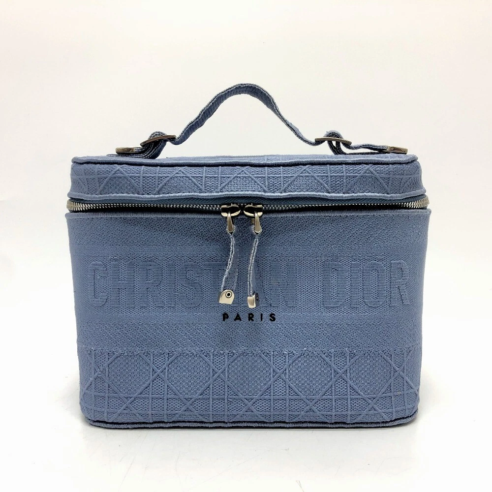 Sac vanité broderie Dior Cannage toile bleu/argent