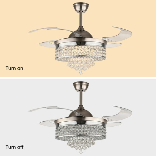 42" Crystal Invisible Ceiling Fan Light LED Chandelier Ceiling Lamp with Remote - Picture 18 of 40