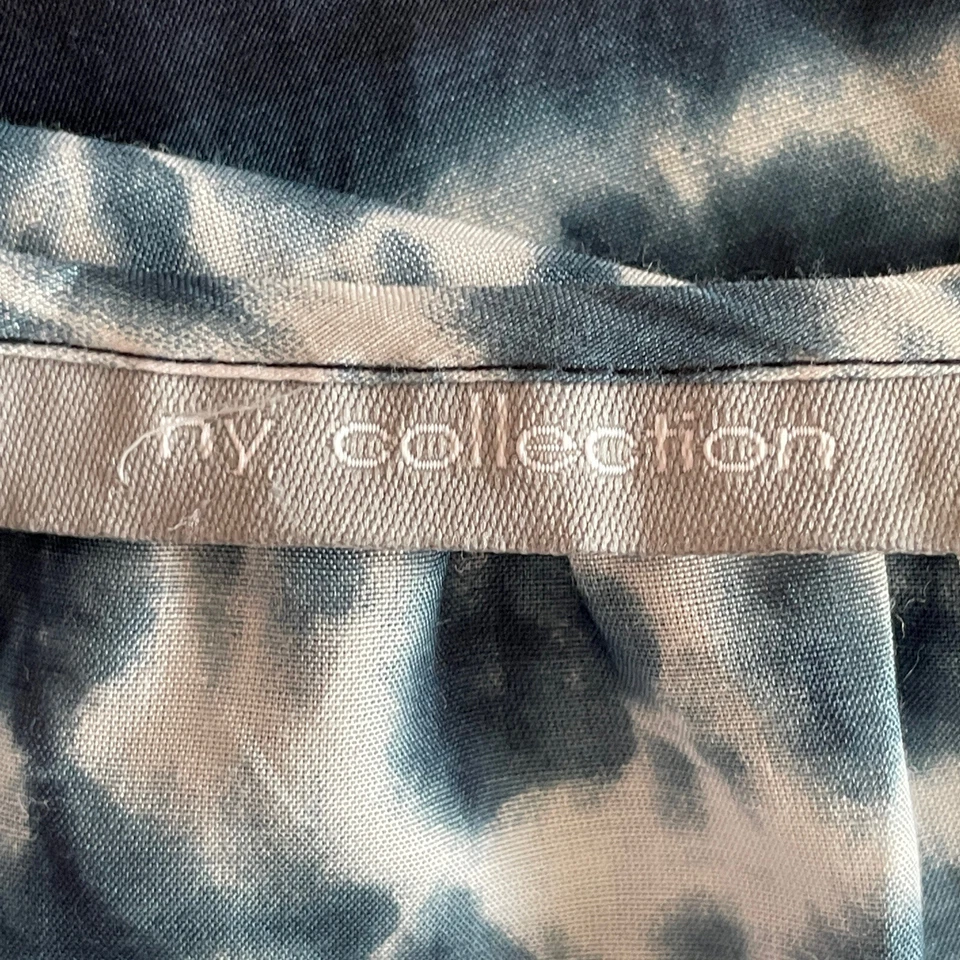 Colección NY Talla XL Azul Blanco Corbata Teñida Mezcla Seda Manga 3/4 Botones Cuello Redondo Foto 4 de 4