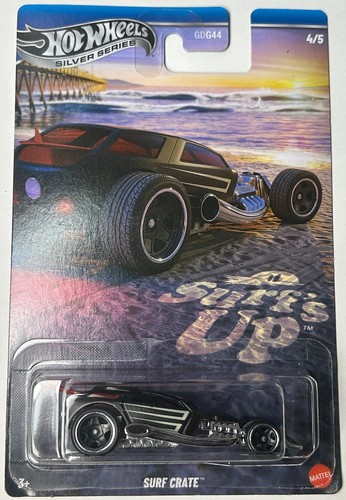 2025 Hot Wheels Silver Series Surf's Up 4/5 Surf Crate Black With Red Surf Board