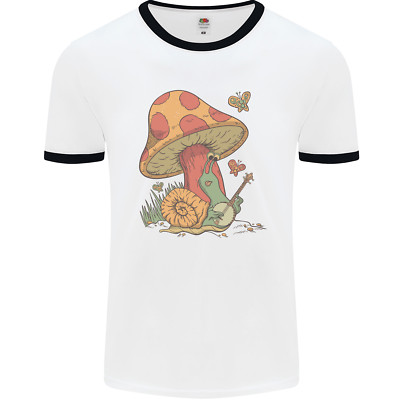 A Snail Playing the Banjo Under a Mushroom Mens Ringer T-Shirt