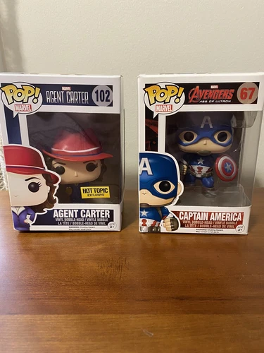 Funko Pop SET Captain America Avengers #67 Agent Carter HOT TOPIC EXCLUSIVE #102