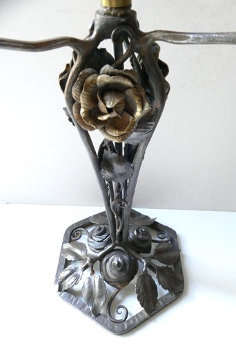 Pied de lampe fer forgé Art Déco 3 faces Edmond Gauthier pour obus Muller Daum - Imagen 11 de 17