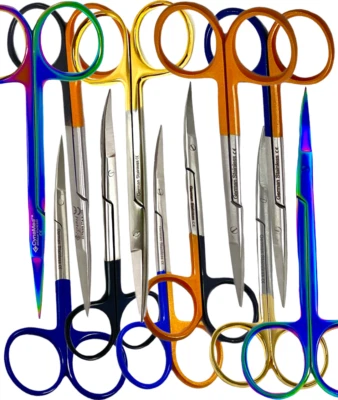 CYNAMED New Premium IRIS Scissors STR + CRV 4.5" Dental Veterinary Surgical Instruments