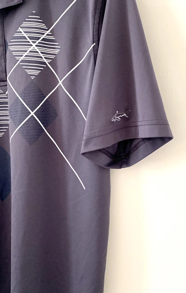 🌷 Greg Norman Play Dry Slim Fit Shark Logo Polo Golf Shirt w Stripes Size Small - Image 4 of 4