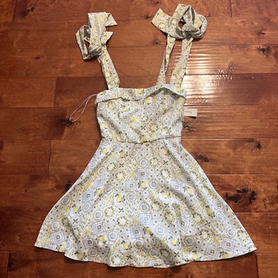 Lemon Patchwork Mini Dress XS Adjust Straps Pockets NWT $56 Francesca s Boutique