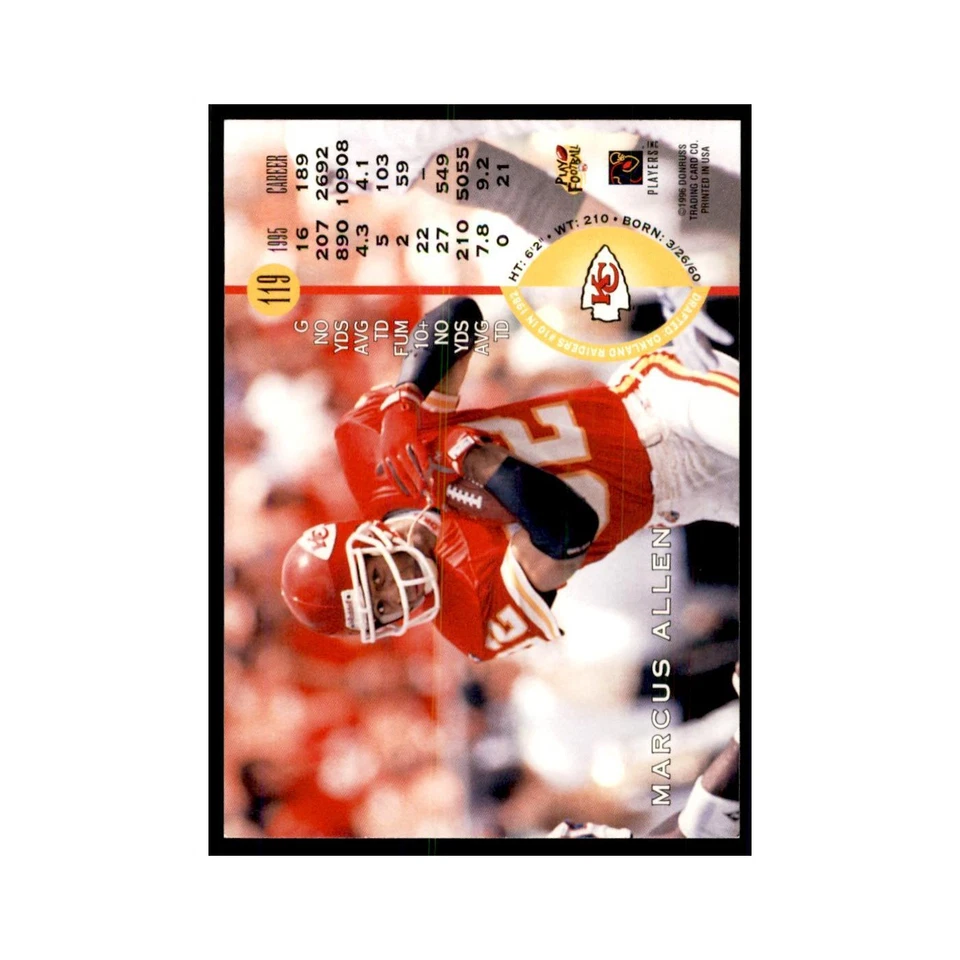 1996 Leaf Marcus Allen Chiefs #119 - Image 2 of 3
