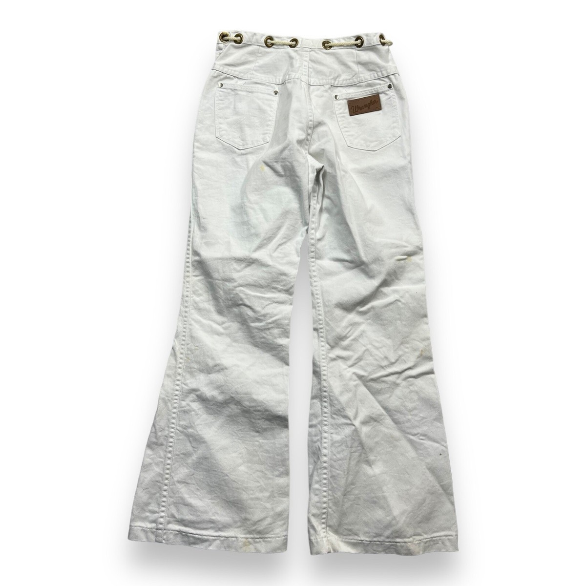 Vintage 1960s 70s Wrangler Modified Flare Bell Bottom White Jeans