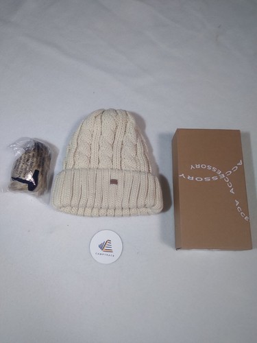 CAMPTRACE Women's Fleece Lined Knit Winter Beanie removable Pom Pom Beige NEW - Picture 9 of 10