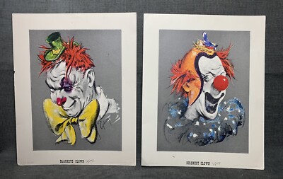 2 Vintage Cydney Clown Art Primts Blackeye Clown Birdnest Clown Creepy Clowns