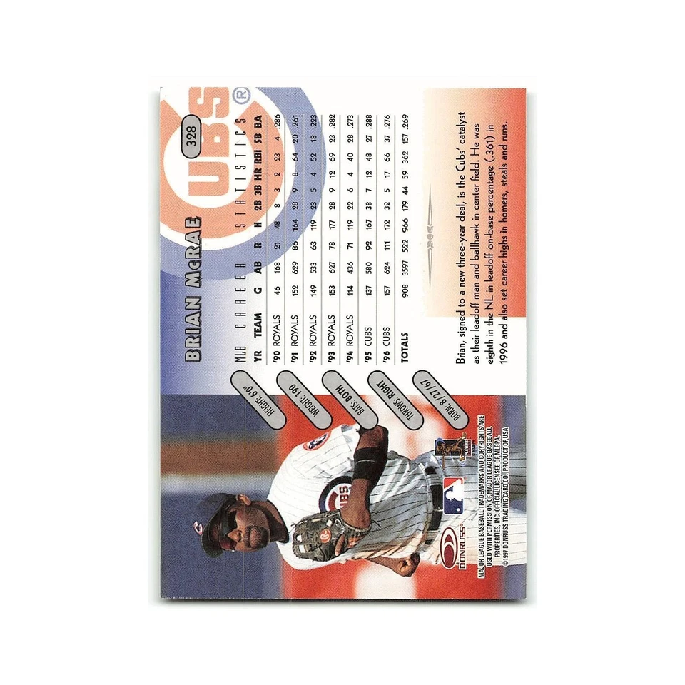 Brian McRae 1997 Donruss #328 Chicago Cubs Baseball Card NM - Image 2 of 3