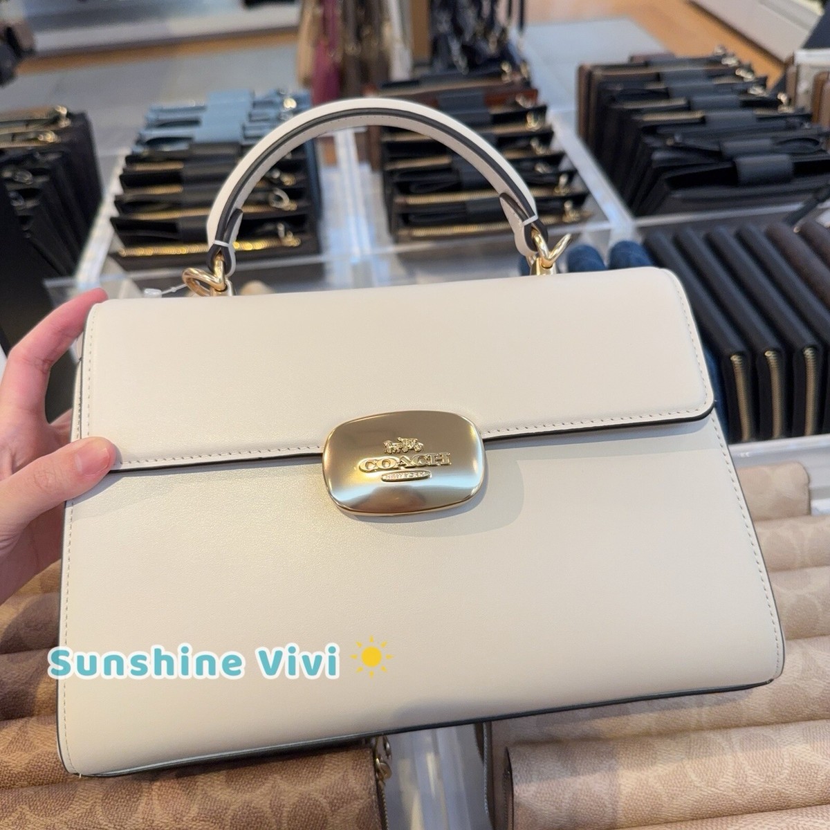 NWT COACH Eliza Top Handle Shoulder Bag Leather CP006 Gold/Chalk