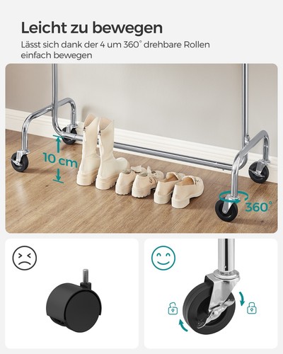 Garderobenständer Kleiderständer schwerlast mit Rollen Metall ausziehbar HSRE011 - Bild 4 von 8