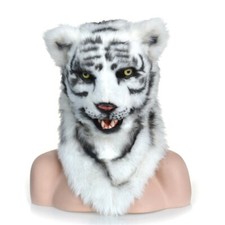 Fursuit Animal Costume Artificial Headgear White Tiger Hood Moving Mouth Cosplay