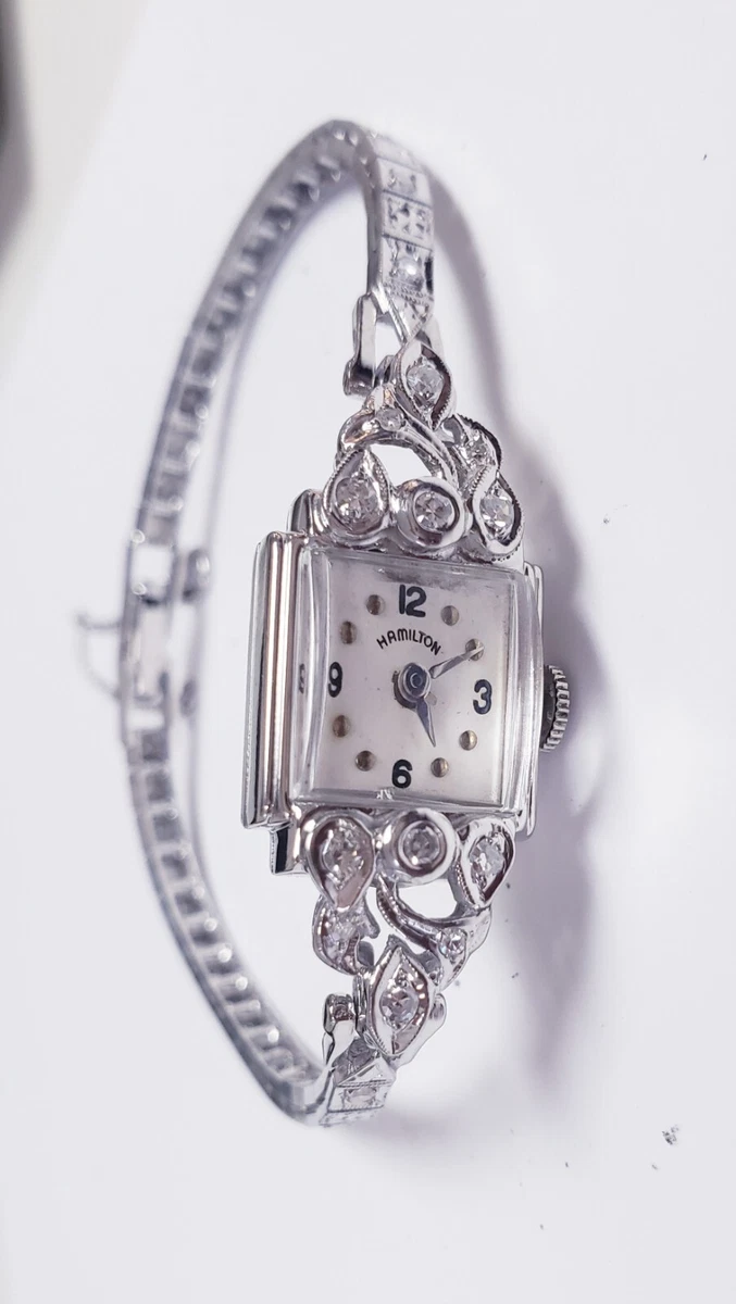 VINTAGE HAMILTON LADIES 14KT DIAMOND WATCH IN ORIGINAL BOX